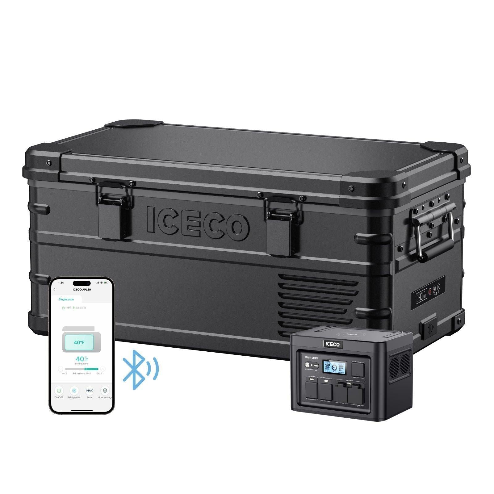 ICECO 21QT APL20 Black Portable Aluminum Freezer with PB1000 Power Station - Perfect for Camping, Road Trips & Outdoor Adventures