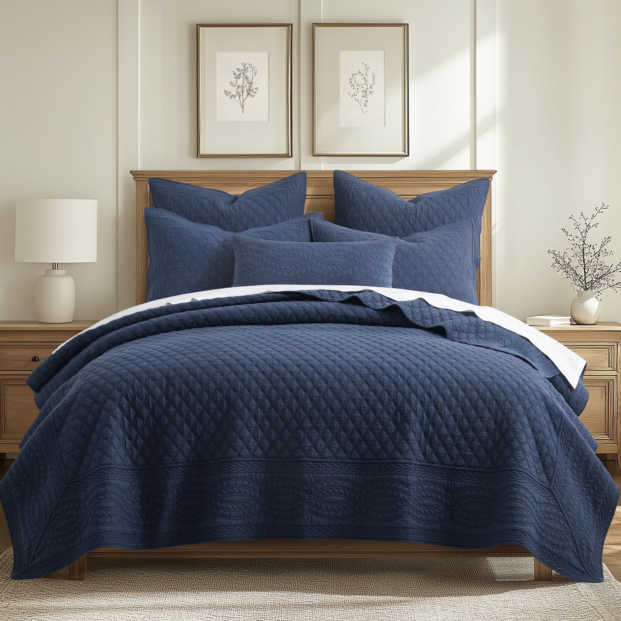 Navy Blue Rectangular Decorative Throw Pillow Cover - Soft Linen Fabric for Sofa, Bed, Couch & Home Decor