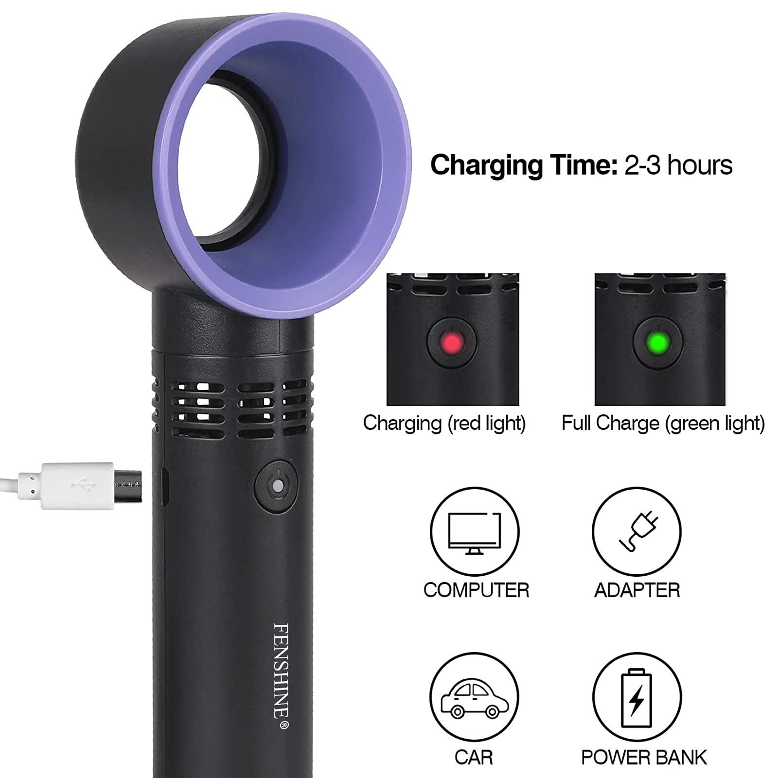 Portable USB Rechargeable Mini Bladeless Handheld Fan - Eyelash Extension Dryer & Air Conditioning Blower | Essential Lash Tool for Salons & Home Use | Perfect for Eyelash Technicians & DIY Beauty (Black)
