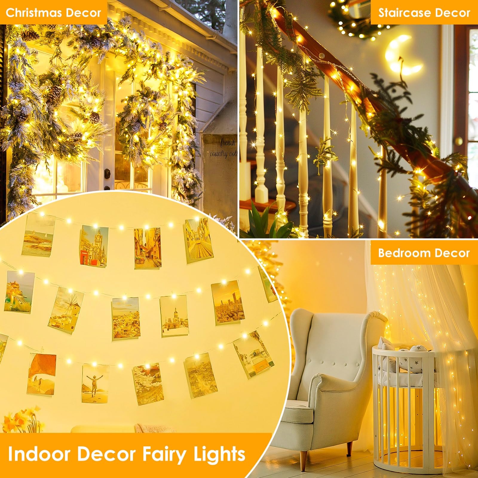 200 LED Fairy Lights 66Ft Waterproof String Lights - 8 Modes with Timer, Warm White Christmas Lights for Indoor & Outdoor Use | Perfect for Bedroom Decor, Garden Party, Girl's Room & Holiday Decorations