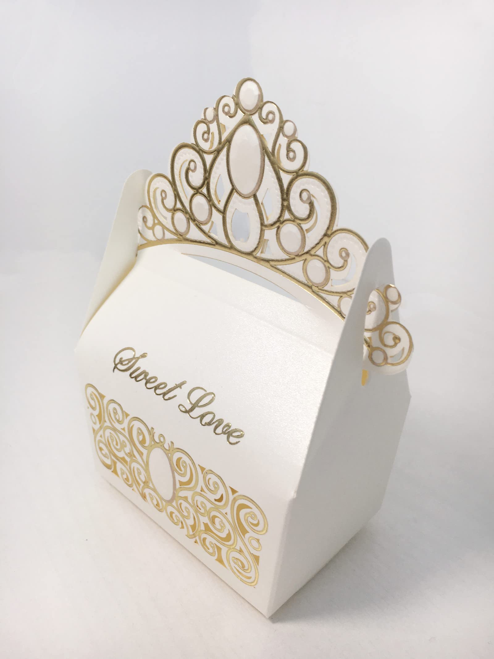 Shiny Glitter Crown Favor Boxes - 30pcs Wedding, Baby Shower & Party Favors (Ivory) for Candy & Gifts