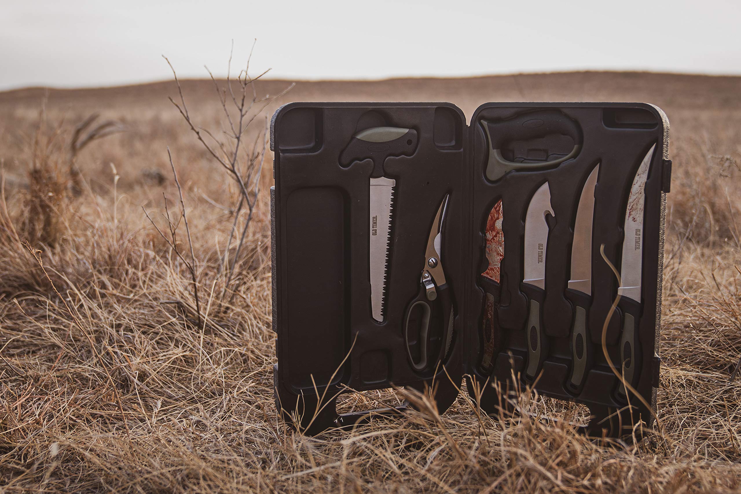 Old Timer Outdoor Hunting Kit - Lightweight Field Dressing Set with Bone Saw, Game Shears, Knife Sharpener & Gut Hook | Portable Travel Case for Deer Hunting, Camping, Survival & Outdoor Adventures