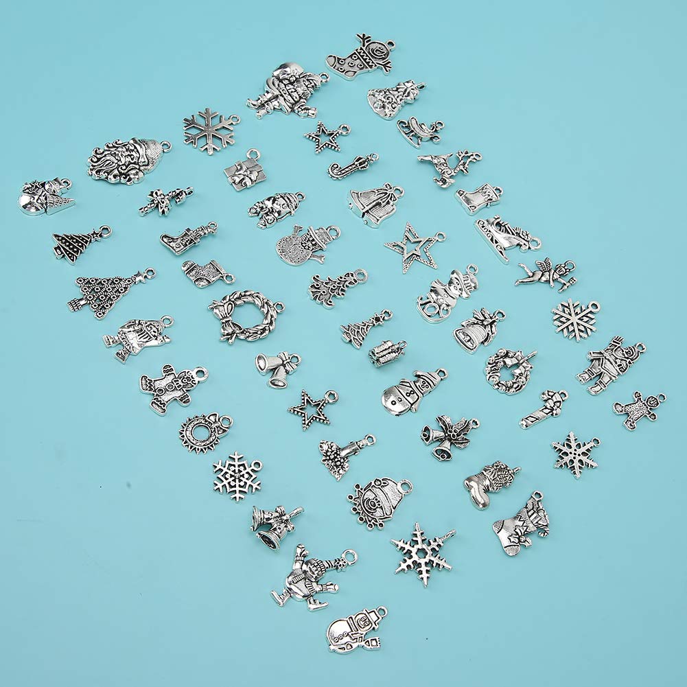 Vintage Deep Silver Alloy DIY Pendants - 50pcs Christmas Pattern Craft Charms for Jewelry Making, Home Decor & Clothing Accessories | Perfect for Holiday Gifts, Scrapbooking & DIY Projects