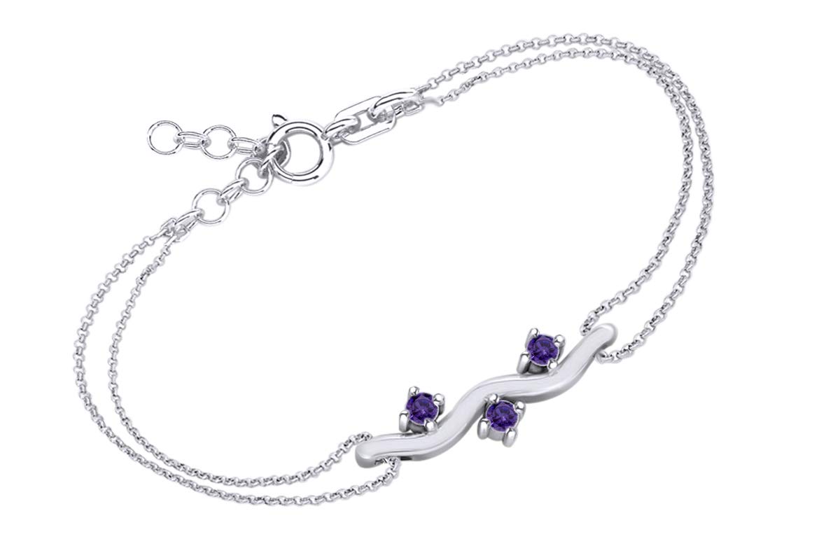 14K White Gold Over Sterling Silver Simulated Gemstone Three Stone Bar Link Chain Bracelet for Women - Elegant Jewelry Gift for Birthday, Anniversary & Special Occasions