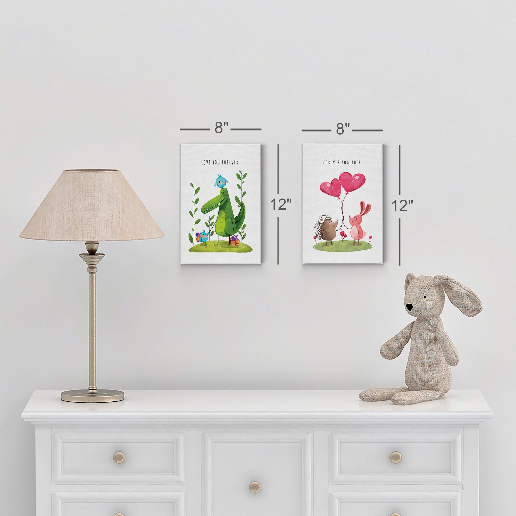 Smile Art Design Cute Animals & Inspirational Quotes Canvas Prints Set - 2 Piece Nursery Wall Art for Baby Boy & Girl Rooms (40x30 Inches, White Background, Made in USA) - Perfect for Kids Bedroom Decor, Playroom & Baby Shower Gifts
