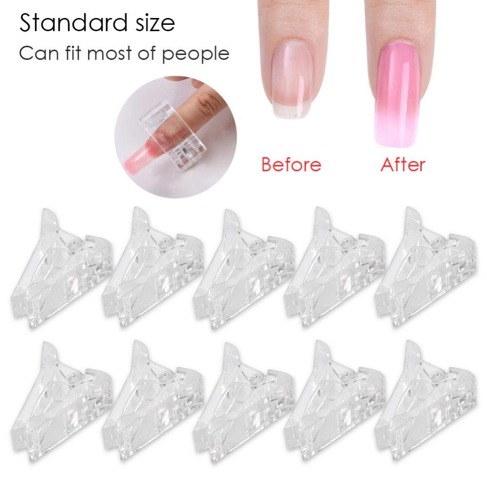 Rotekt 10pcs Transparent Nail Tips Clips for Poly Gel - Quick Building Mold Clips Set, Nail Art Accessories for Professional & DIY Manicures at Home or Salon