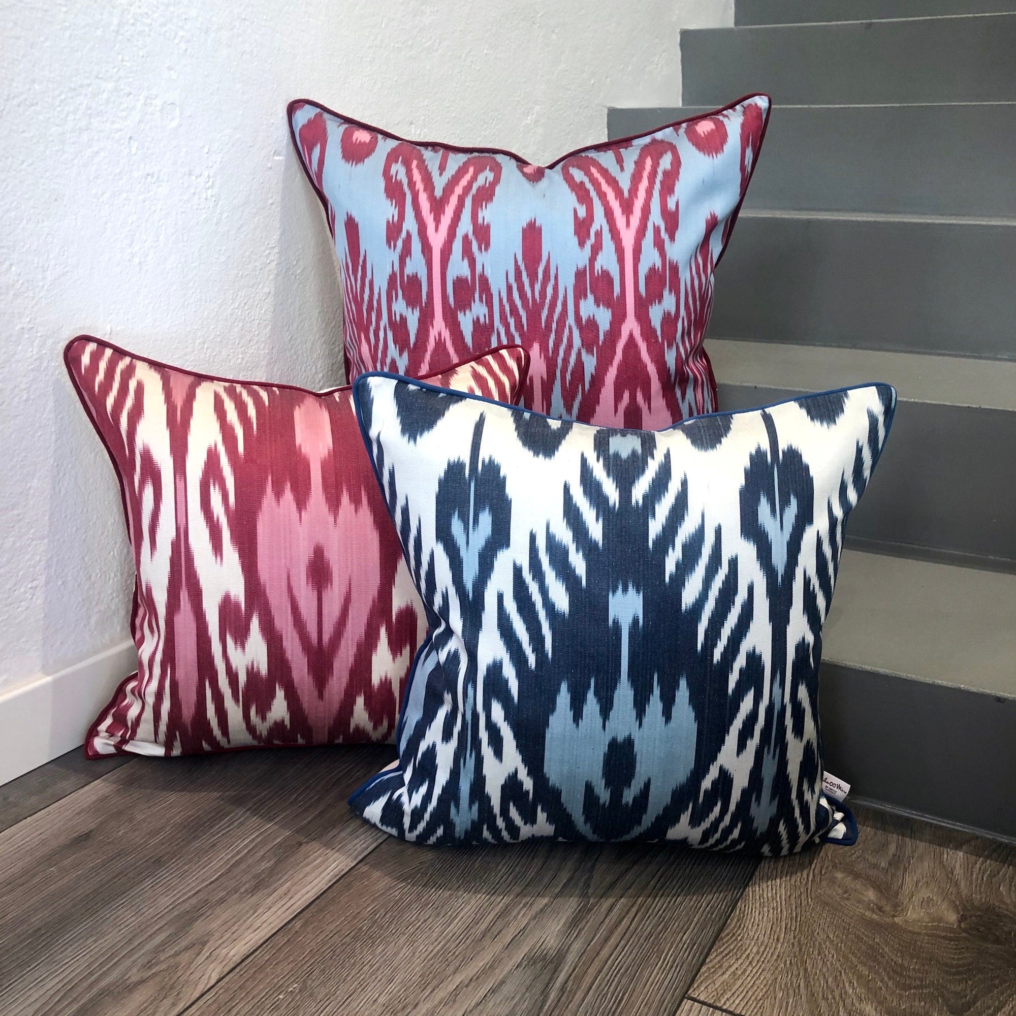 Handmade Silk Ikat Heart Cushion Cover - Red Bohemian Decorative Pillow for Sofa, Bed, Living Room - Perfect for Home Decor, Wedding Gifts & Boho Chic Interiors
