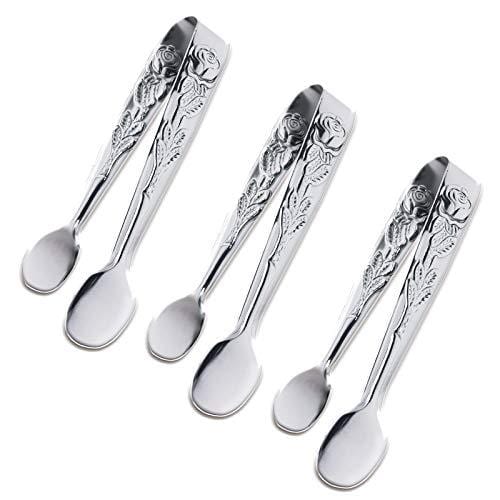 3PCS Mini Serving Tongs - 4 Inch Rose Gold Stainless Steel Sugar Cube Tongs - Small Silver Ice Tongs for Tea, Coffee Party, Appetizers, Desserts - Perfect for Home Entertaining, Cocktail Bars & Wedding Receptions by Sunenlyst