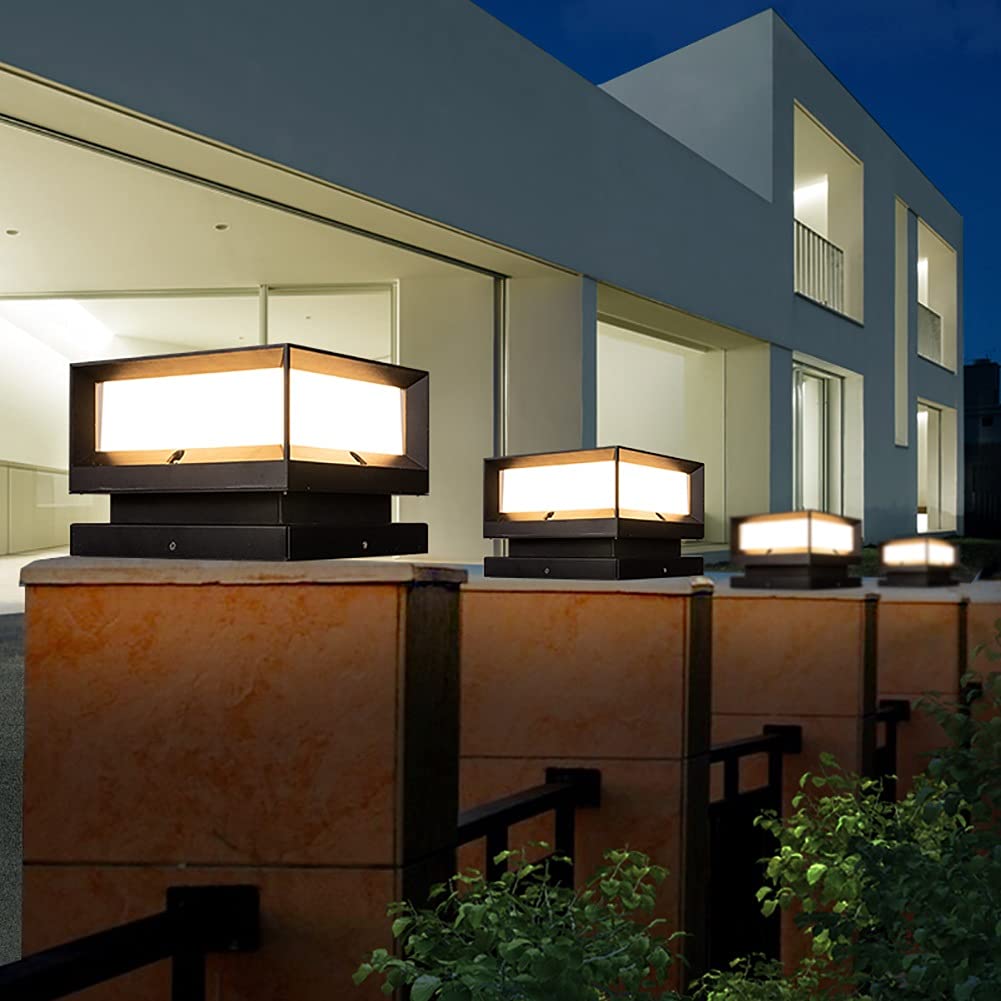 Waterproof Outdoor Deck Post Lights - Solar Powered Pillar Cap Lighting for Fence, Patio, Garden & Pathway - Decorative Landscape Lighting for Backyard, Driveway & Walkway at Night
