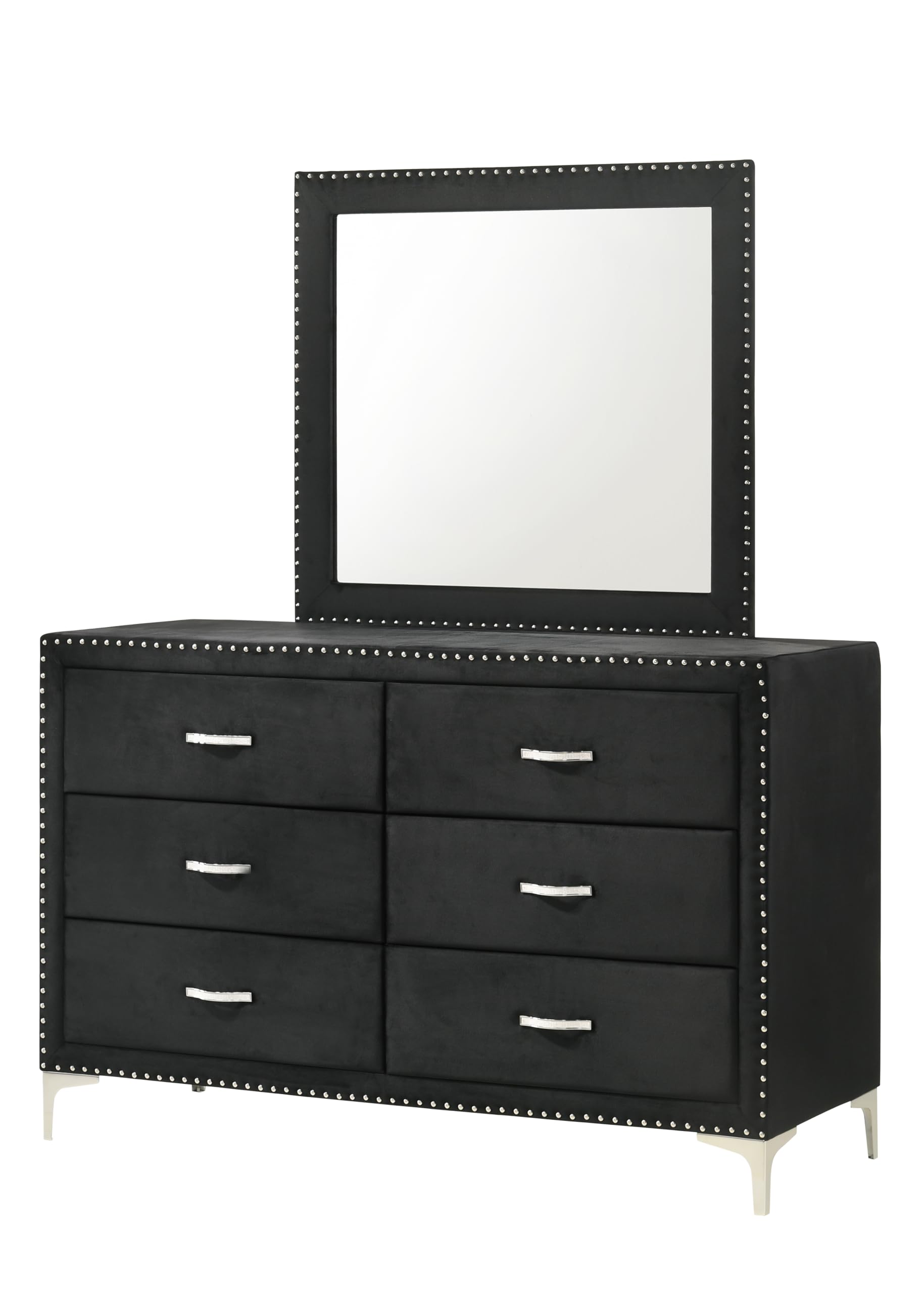 Luxury 4-Piece King Size Tufted Bedroom Set with Dresser, Mirror & Nightstands - Black Velvet Upholstered Furniture for Master Bedroom Decor | Elegant Bed Frame, Matching Dresser and Nightstands for Modern Home