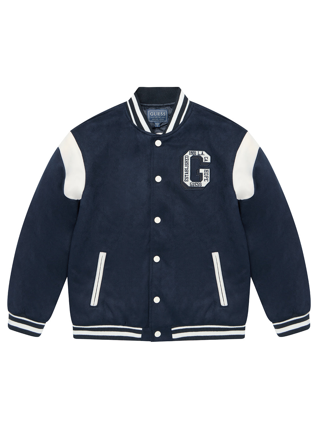 Blue Faux Suede Varsity Jacket for Men & Women - Sizes 7-16 - Trendy Casual Outerwear for School, Sports & Everyday Wear