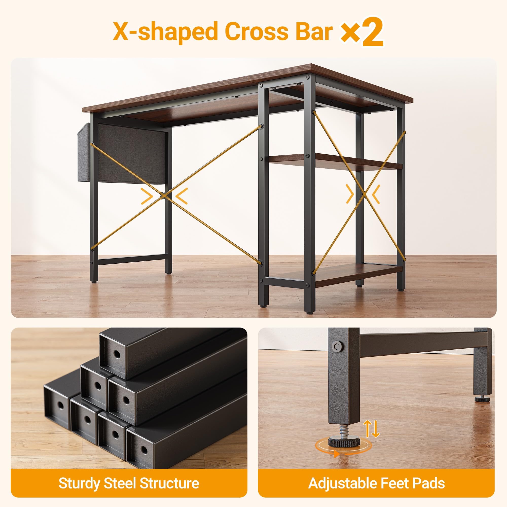 CubiCubi 120 cm Small L Shaped Computer Desk with Storage Shelves - Home Office Corner Desk, Study Writing Table in Rustic Brown - Perfect for Small Spaces, Gaming Setup & Remote Work