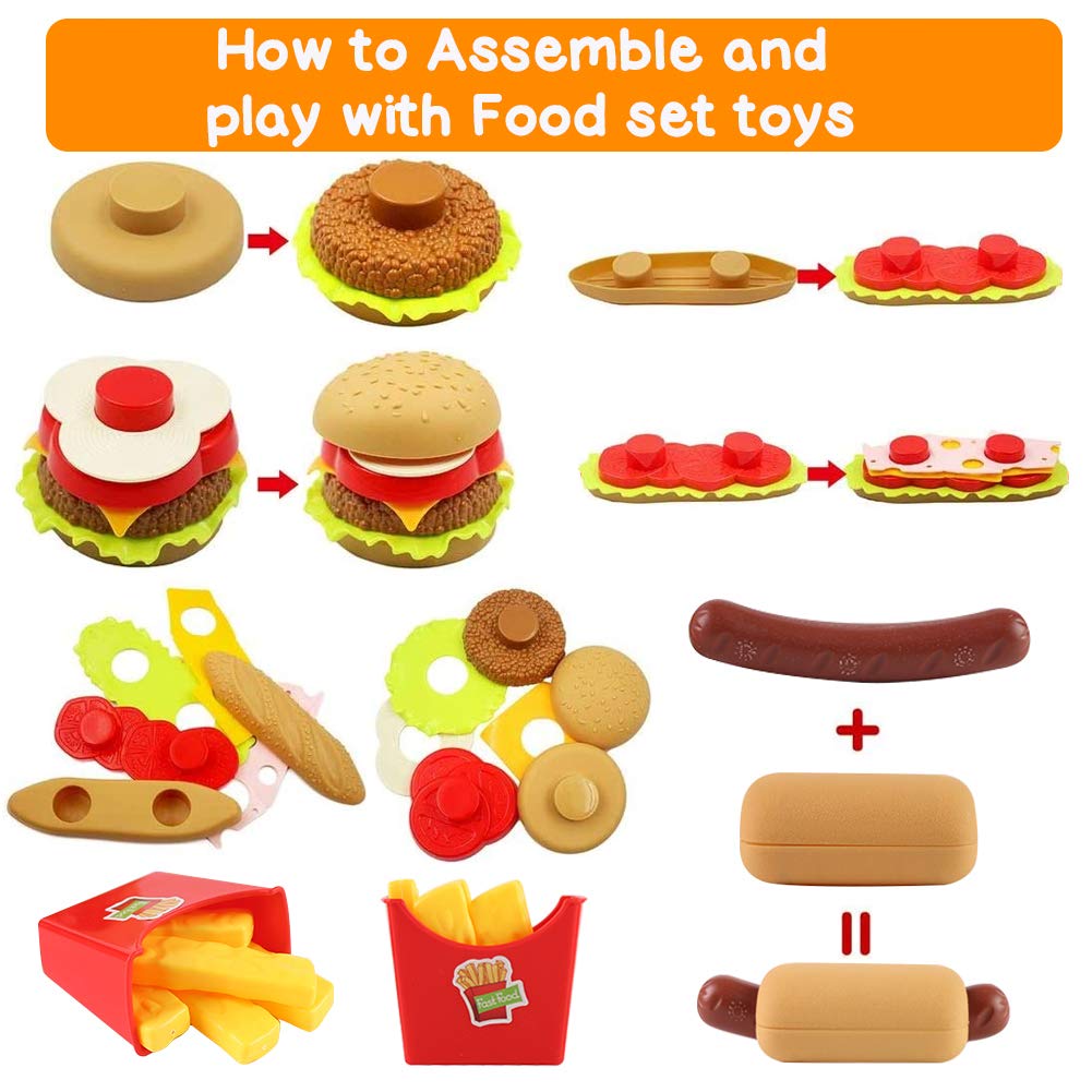 LovesTown 20-Piece Kids Pretend Play Food Set - Realistic Toy Burgers & Fast Food for Toddlers - Perfect for Birthday Gifts, Role Play & Kitchen Fun (Ages 3+)