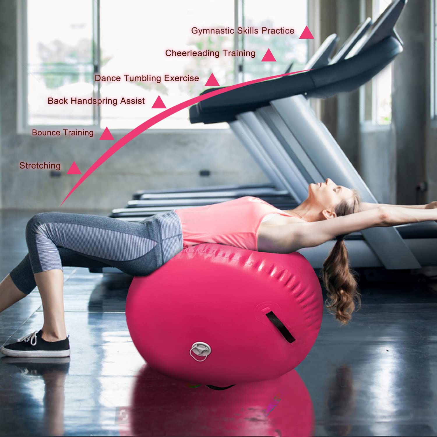 Inflatable Gymnastics Air Barrel Roller Mat - Back Handspring Training Equipment for Home & Gym Use | Tumbling Track, Yoga Balance, Cheerleading Practice with Electric Air Pump | Perfect for Kids & Adults Fitness Training