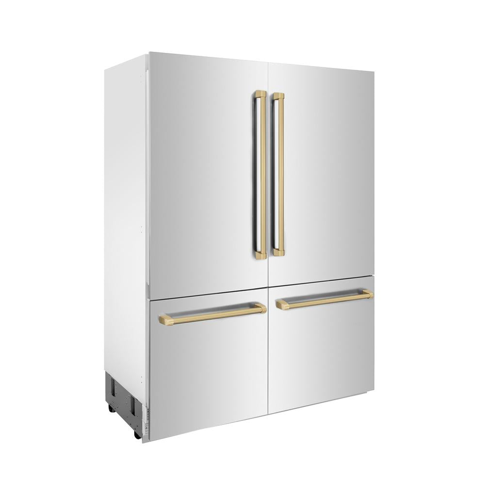 ZLINE Autograph Edition 60-Inch French Door Built-In Refrigerator with Bottom Freezer - 32.2 cu.ft Capacity, Stainless Steel with Champagne Bronze Accents, Water Dispenser & Ice Maker (RBIVZ 304 60 CB) - Perfect for Modern Kitchens, Open-Concept Homes & Luxury Appliances Collection