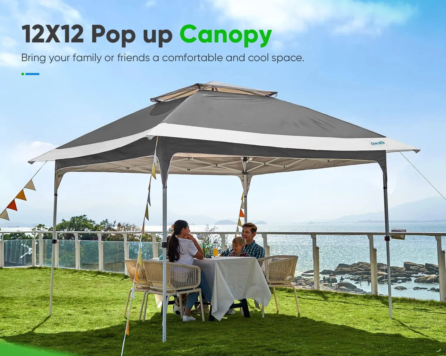 12' x 12' Pop Up Canopy Tent with Carry Bag - Instant Shelter for Outdoor Events, Camping, Picnics, and Beach Parties - Waterproof & UV Protection