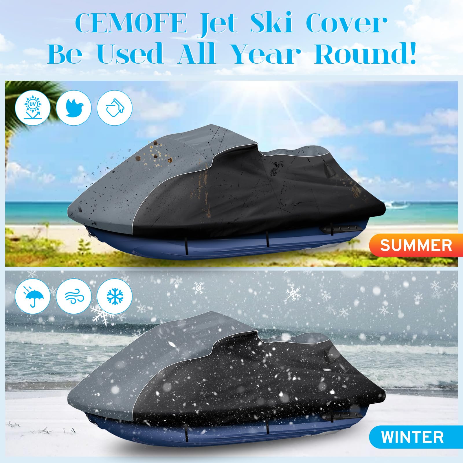 Premium 600D Oxford Jet Ski Cover for Yamaha FX Cruiser HO/SHO/SVHO (2012-2018) - Heavy Duty Waterproof Waverunner Cover with UV Protection & Ventilation - Perfect for Outdoor Storage & Marine Use