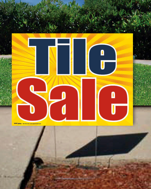 Coroplast Yard Sign for Tile Sale - Durable Plastic Sign for Outdoor Advertising, Business Promotion, and Events (Stakes Not Included) - Perfect for Driveway Sales, Real Estate Openings, and Political Campaigns