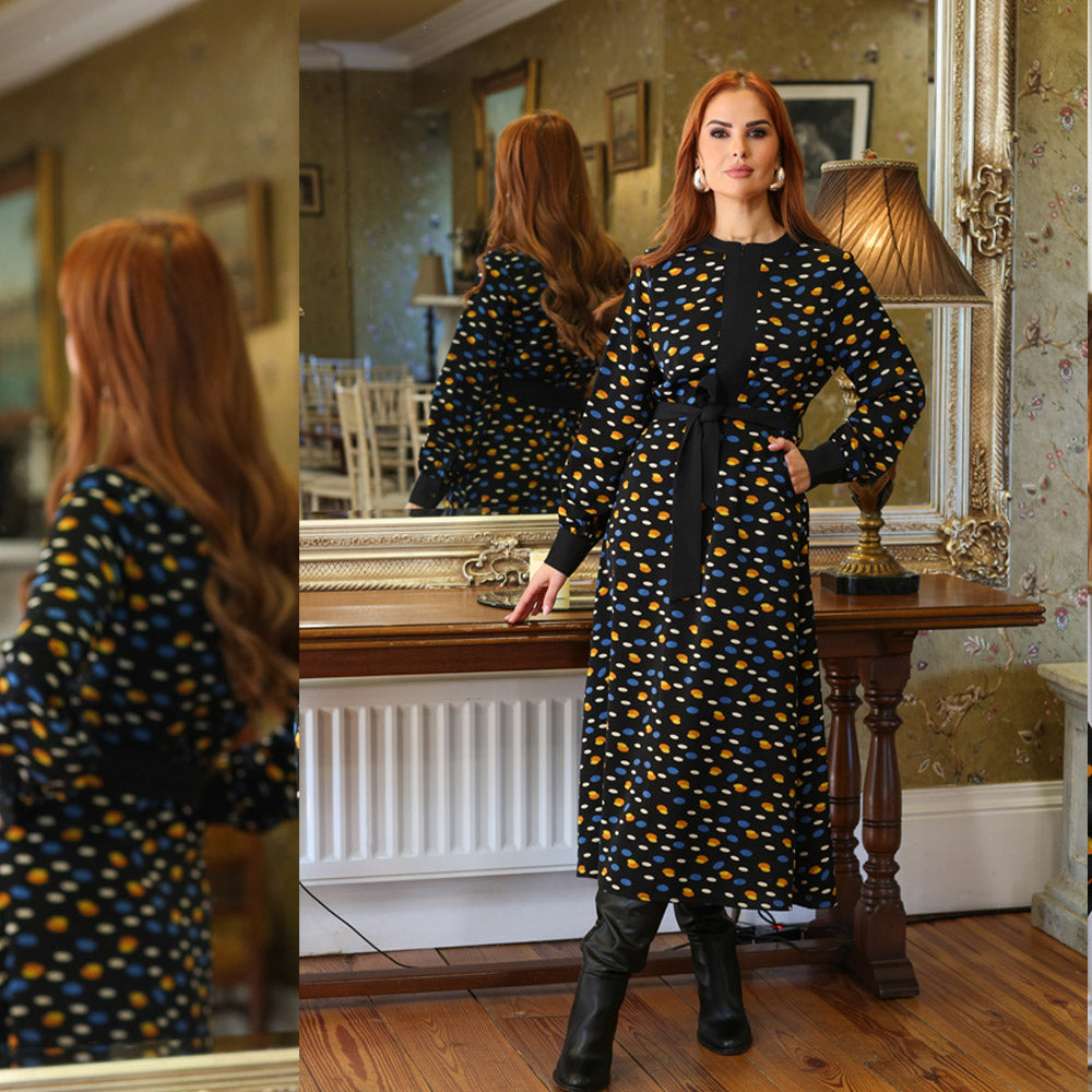 Erin Midi Dress - Elegant Black Flowy Dress for Women | Perfect for Office, Date Night & Special Occasions