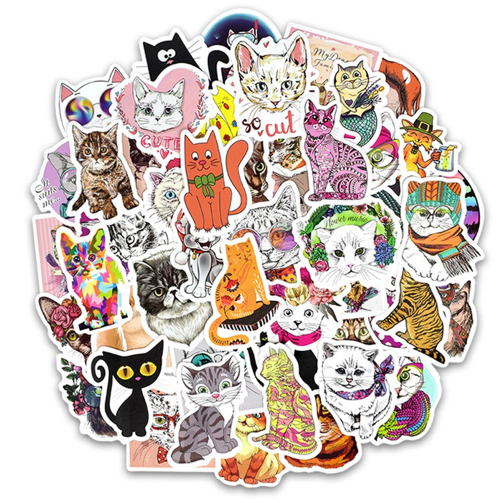 50Pcs Random Vinyl Cool Stickers Decals Pack for Computer, Car, Bike, Bumper, Skateboard, Luggage - Waterproof Graffiti Stickers for Kids & Adults - Perfect for Helmets, Laptops, Bicycles & DIY Projects (Cat Theme)
