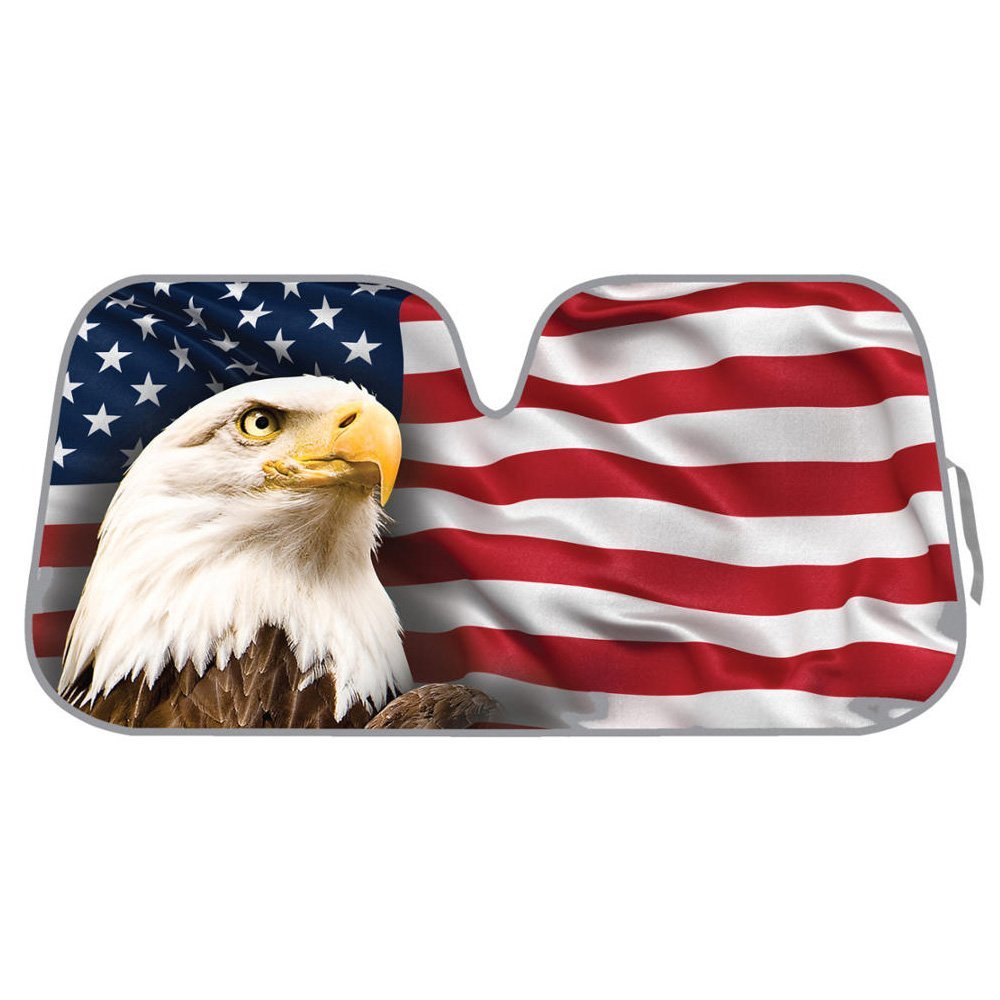 BDK USA Patriotic Eagle American Flag Car Windshield Sun Visor - Truck Window Shade Sunshade for 4th of July & Summer Protection (58x28 Inches) | Perfect for Cars, Trucks, SUVs & Outdoor Events