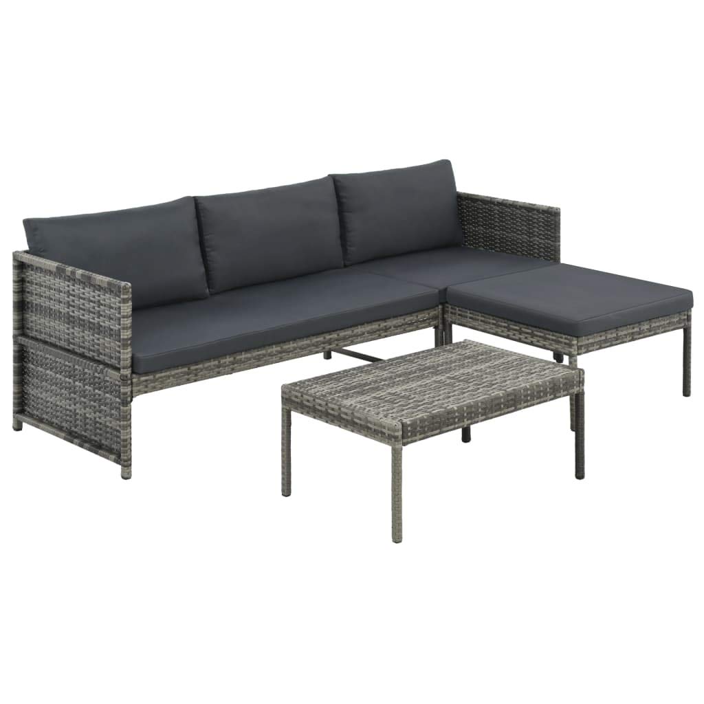 FAMIROSA 3-Piece Outdoor Patio Furniture Set - Gray Wicker Rattan Sofa with Cushions - Perfect for Garden, Backyard, Poolside & Balcony Relaxation