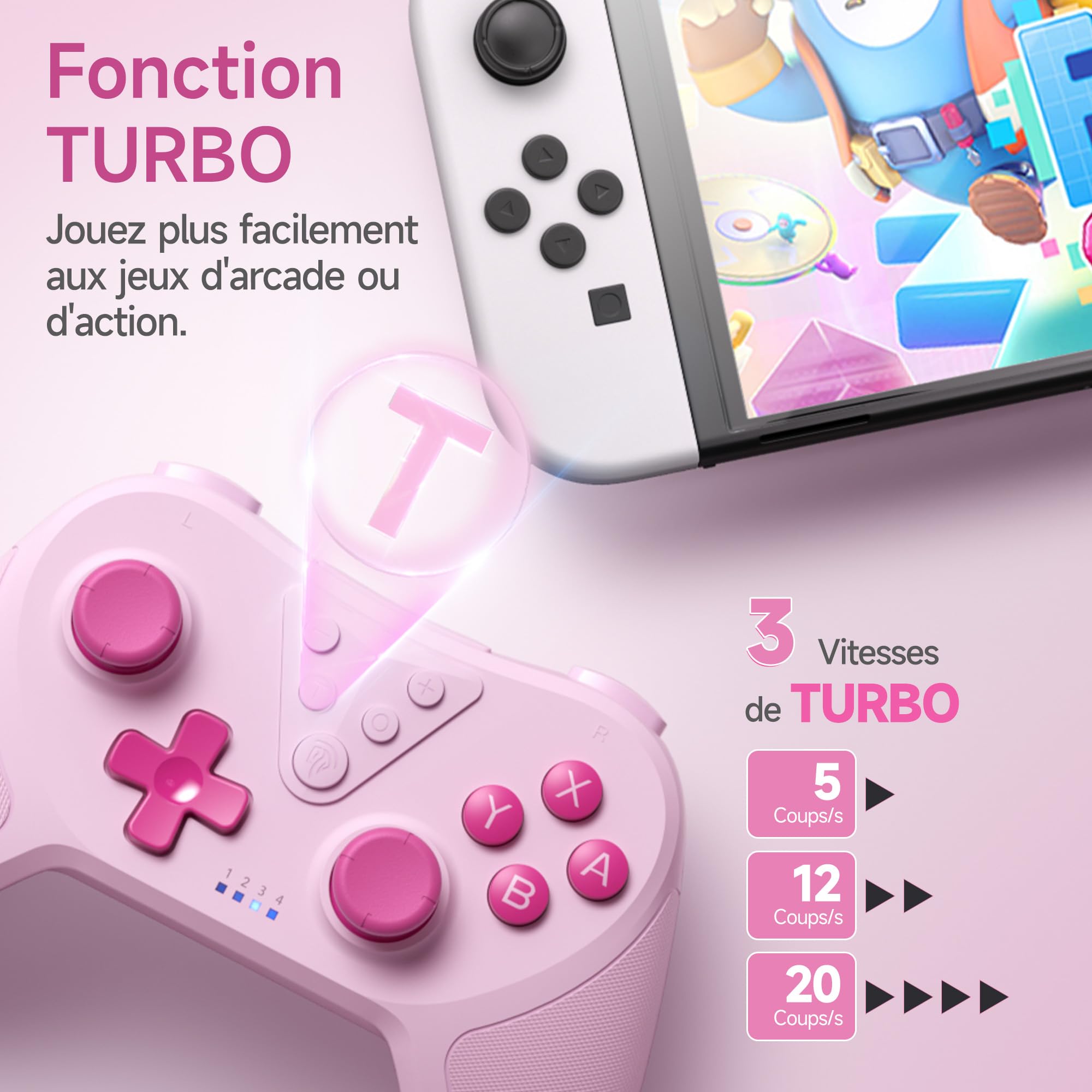 Wireless Bluetooth Switch Controller for Nintendo Switch Pro/Lite/OLED & Steam - 6-Axis Motion Control, Dual Vibration Motors, Ergonomic Design - Pink Gaming Joystick for PC & Console Gaming