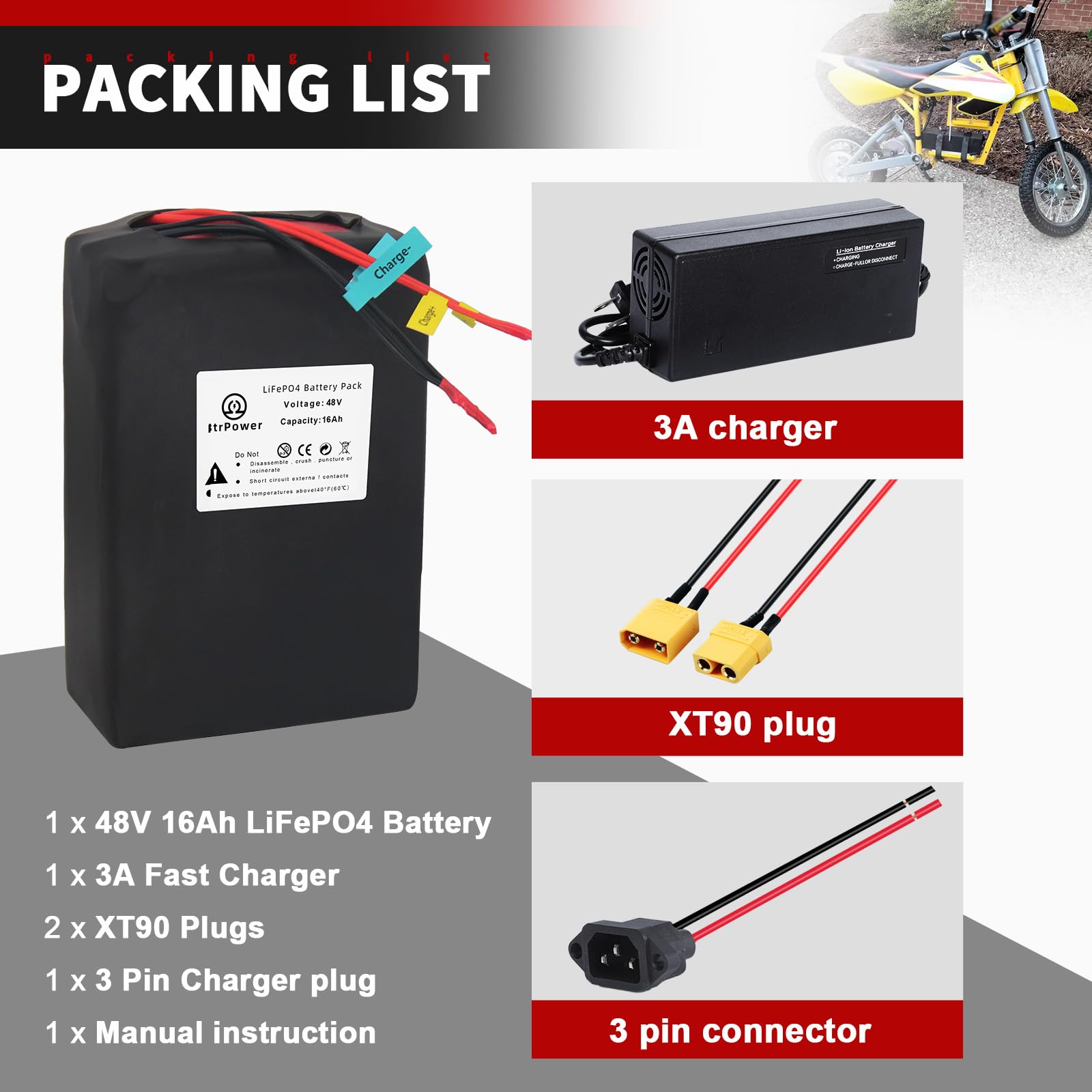 48V 52V 60V 72V Ebike Battery - 10AH to 50AH Lithium Ion/LiFePO4 Battery Pack with 3A/5A Charger & 50A/80A BMS - Compatible with 300W-4500W Motors - Perfect for Electric Bikes, Scooters, and DIY EV Projects