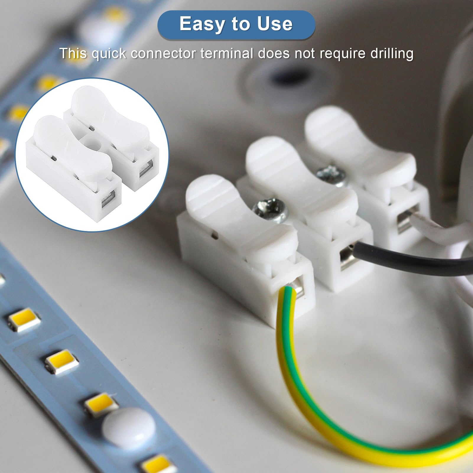 2 Pin Spring Wire Connectors 100Pcs - Quick Connect Terminal Cable Clamp for LED Strip Lights, Electrical Wiring & DIY Projects - Secure & Easy-to-Use Electrical Connectors for Home, Office & Automotive Applications