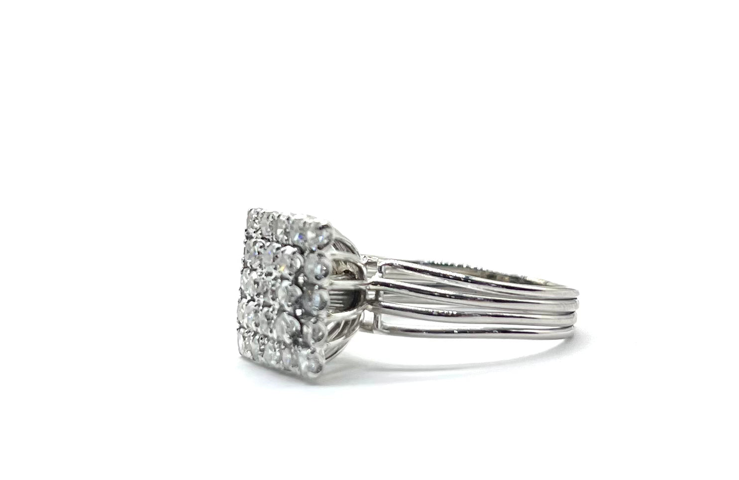 3/4 Carat Platinum Natural Diamond Square Cluster Ring for Women - Elegant Wedding, Engagement & Anniversary Jewelry Gift