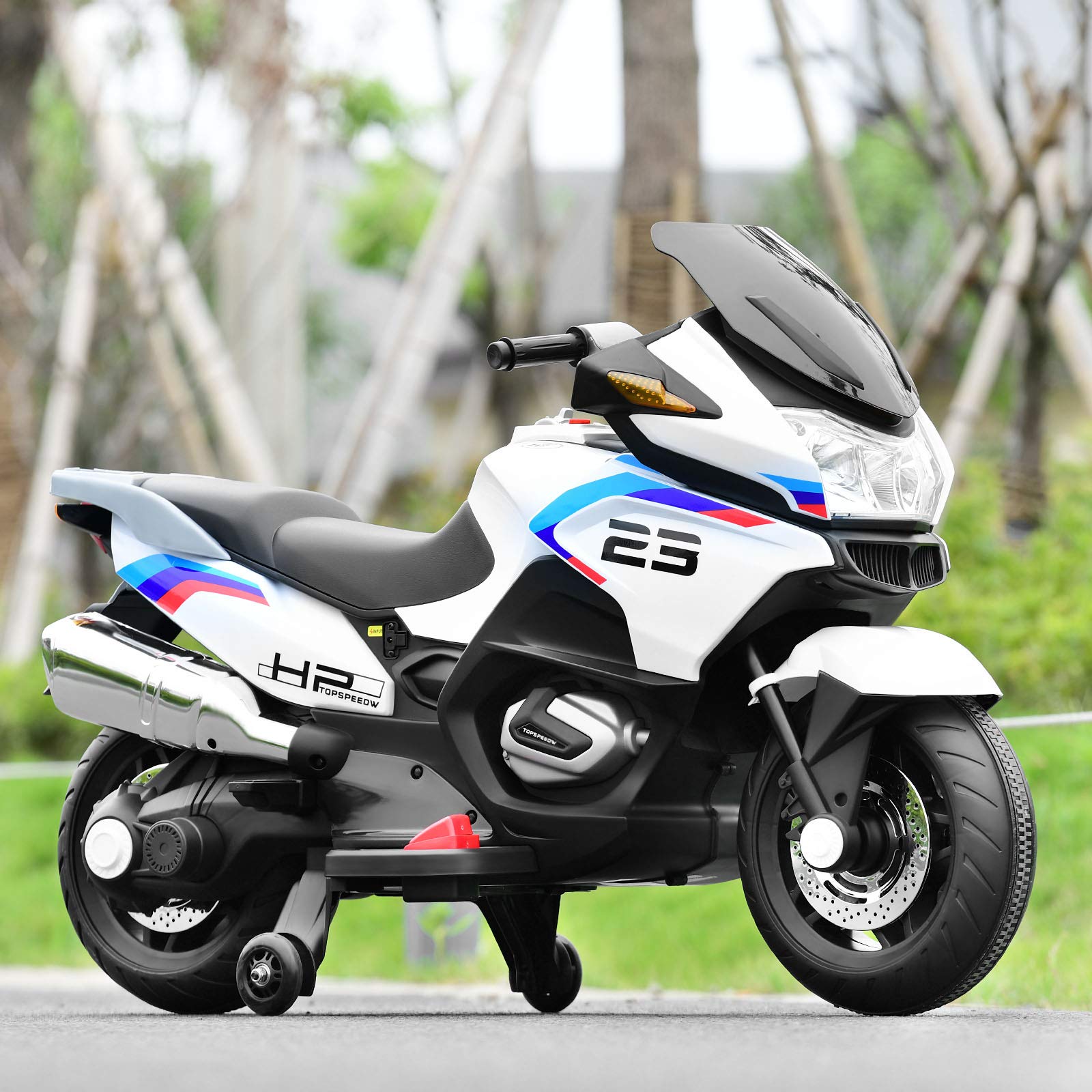 Costzon 12V Electric Kids Ride On Motorcycle with Training Wheels, LED Lights & Music - Battery Powered Toy Bike with Forward/Reverse & Pedal - Perfect Gift for Boys & Girls (White) - Great for Birthday Presents, Outdoor Play & Backyard Fun