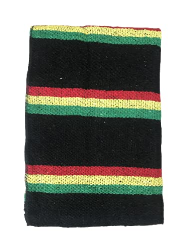 Authentic Mexican Falsa Blanket - Soft Yoga, Beach, Camping, Picnic & Car Throw Blanket - Cozy Home Decor for Outdoor Adventures & Boho Style (Rasta Color)