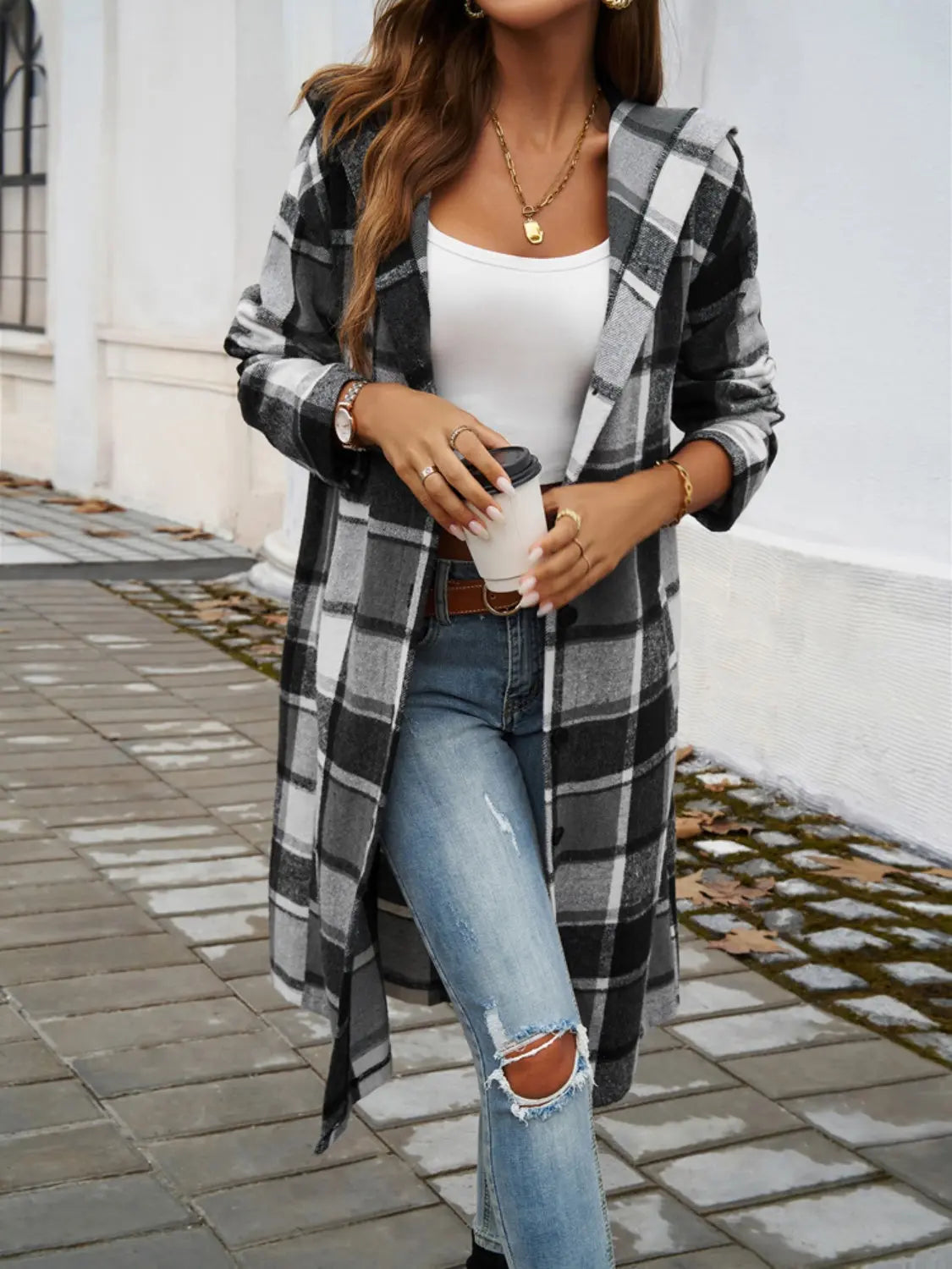 Stylish Plaid Long Sleeve Hooded Coat for Men & Women | Warm Winter Jacket for Outdoor Activities, Hiking & Casual Wear