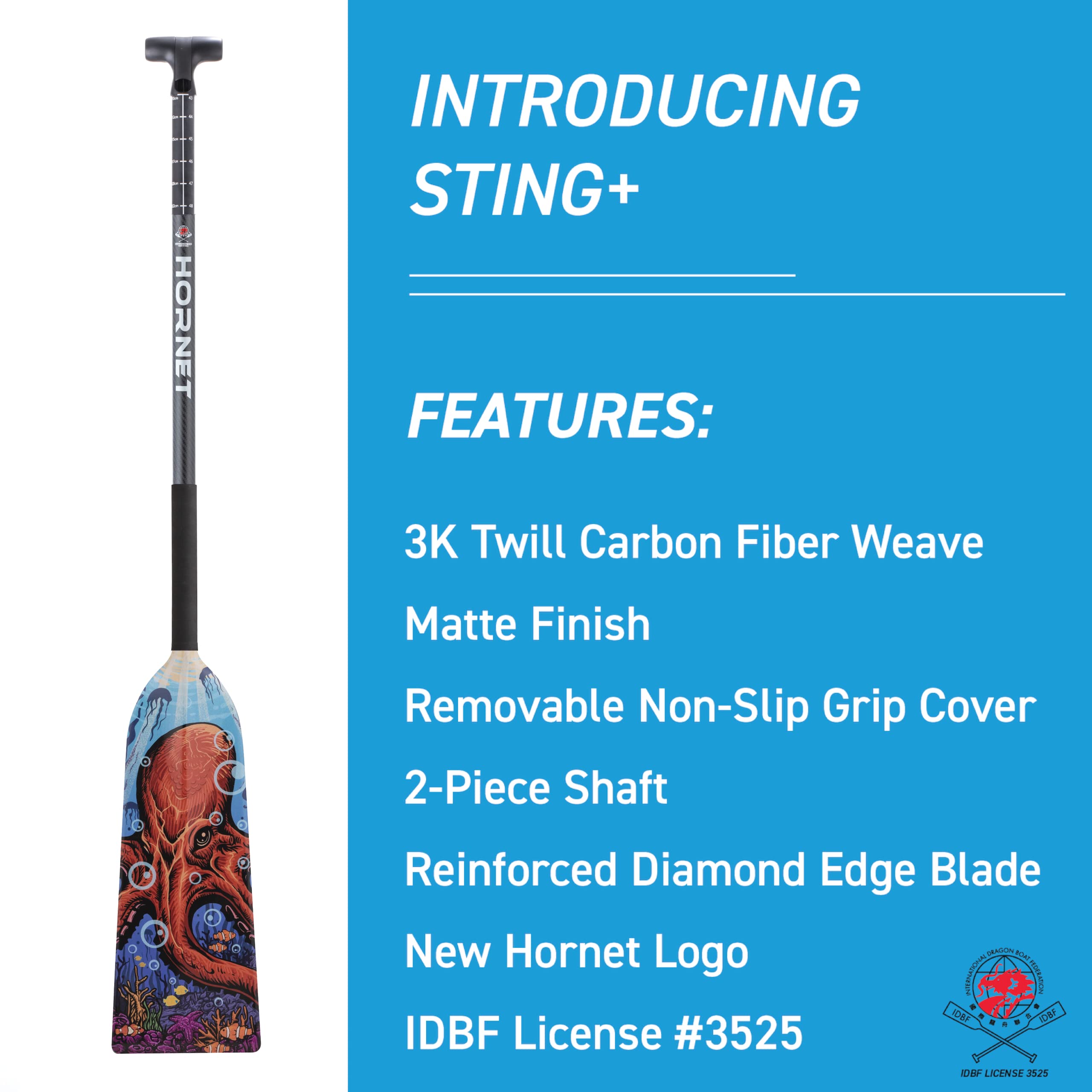 **Hornet Watersports Carbon Fiber Dragon Boat Paddle - Adjustable & IDBF Approved - Kraken Series - Perfect for Racing, Training & Team Events**