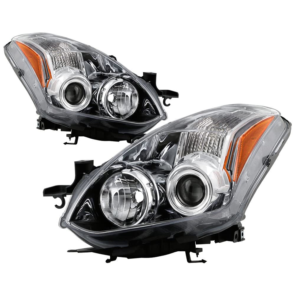 2010-2013 Nissan Altima Coupe Chrome Halogen Projector Headlights - OEM Style Replacement Headlamps for Improved Night Visibility | Perfect for Daily Driving & Nighttime Commutes