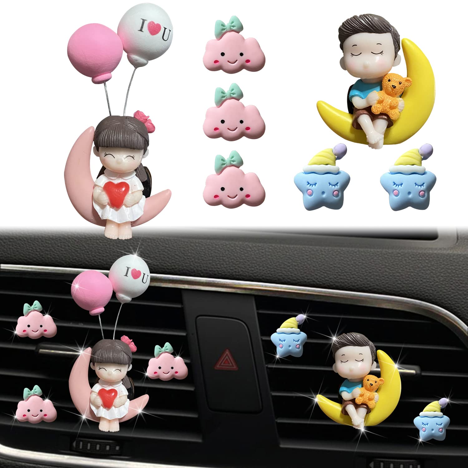 7 Pcs Lovely Couple Car Air Freshener Vent Clips - Daisy Scented Car Diffuser for Women, Cute Dashboard Decor Accessories - Perfect for Road Trips & Daily Commute