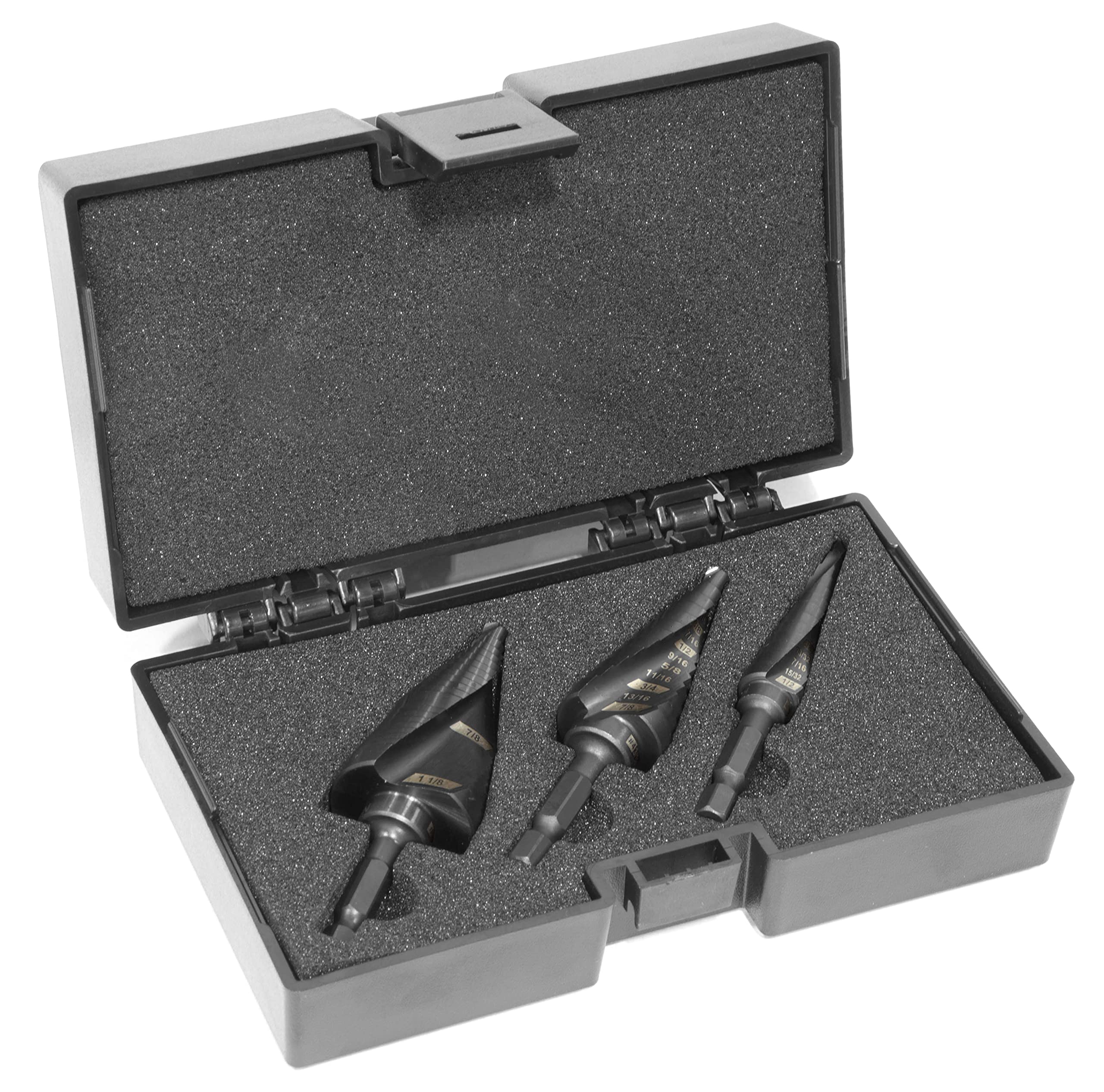 WEN DB149X 3-Piece Titanium Step Drill Bit Set - #1, #4, #9 Sizes for Metal, Wood & Plastic - Perfect for HVAC, Electrical & DIY Projects