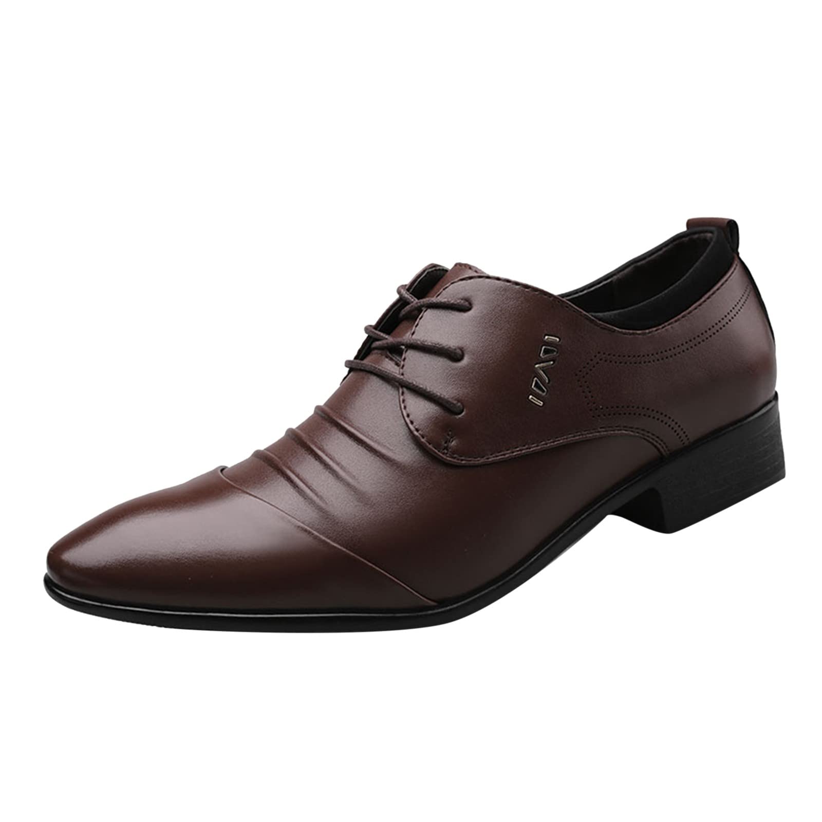 Men's Business Casual Leather Sneakers - Low Heel Pointed Toe Lace-Up Shoes for Summer & Autumn | Solid Color Canvas & Leather Dress Shoes for Office, Dating & Formal Occasions