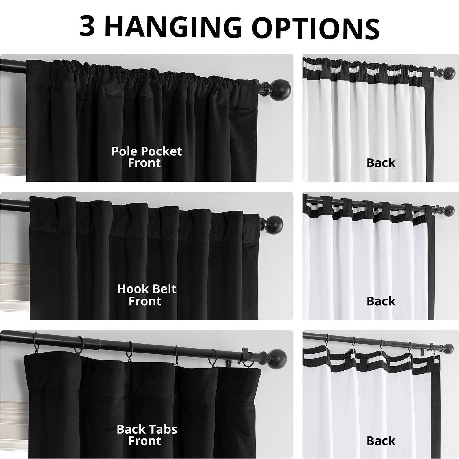 Premium Black Velvet Blackout Curtains for Bedroom - Thermal Insulated Noise Reducing Drapes for Better Sleep & Privacy
