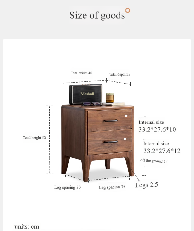 Premium Black Walnut Solid Wood Modern Nightstand - Stylish Bedside Table with Drawer for Bedroom, Living Room & Guest Room