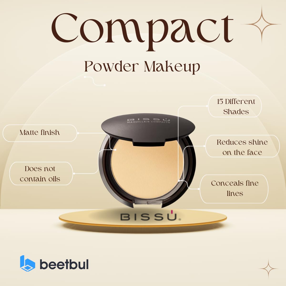 Bissú Compact Powder Makeup - 8g (07 Caramel) - Lightweight Oil-Control Pressed Powder for Flawless Matte Finish - Perfect for Daily Use & Touch-Ups On-The-Go