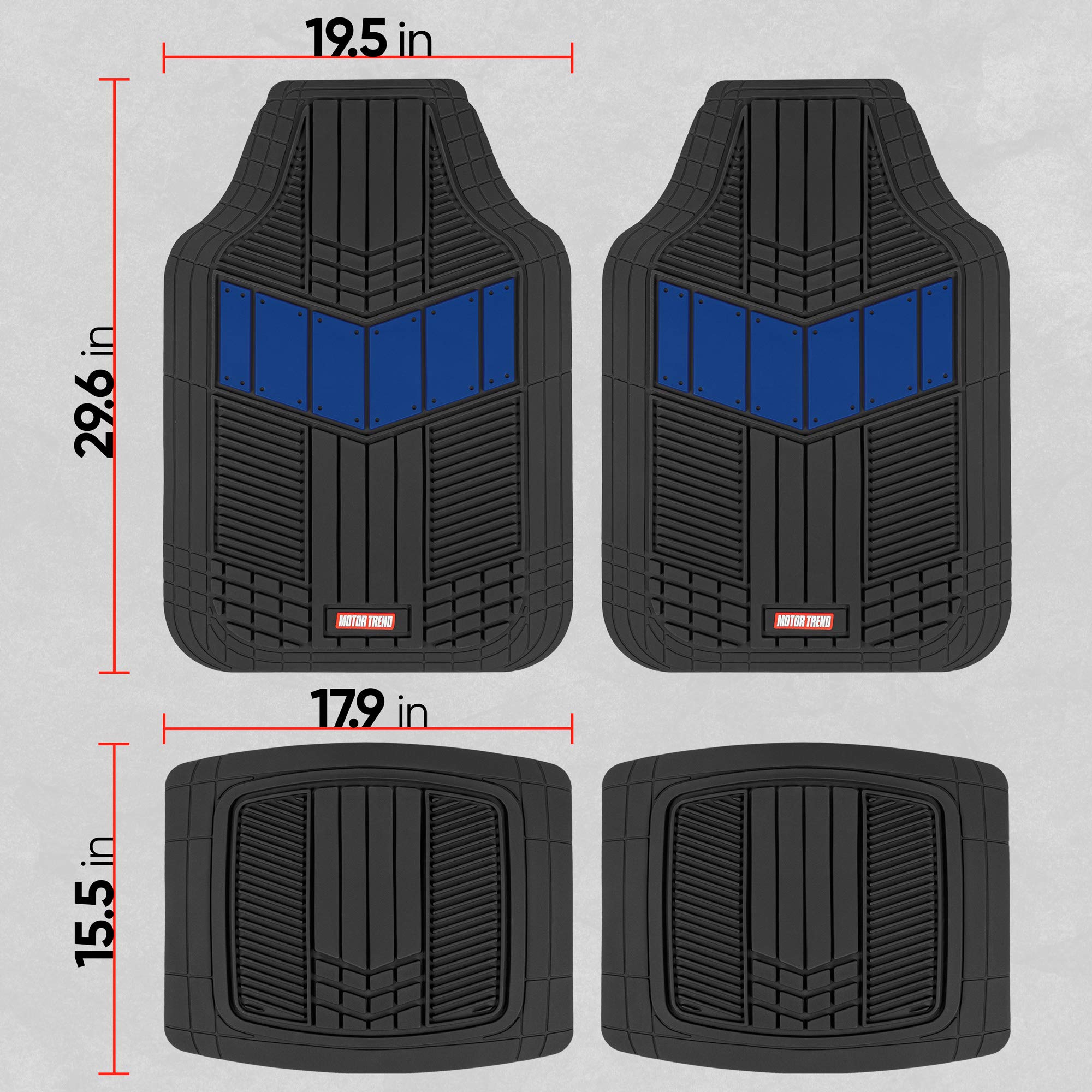 Motor Trend FlexTough Blue All-Weather Car Floor Mats Set - Heavy Duty Rubber Floor Liners for SUV, Van & Sedan - Front & Rear Seat Mats + Cargo Liner - Perfect for Rain, Snow & Mud Protection - Ideal for Daily Commute, Road Trips & Outdoor Adventures