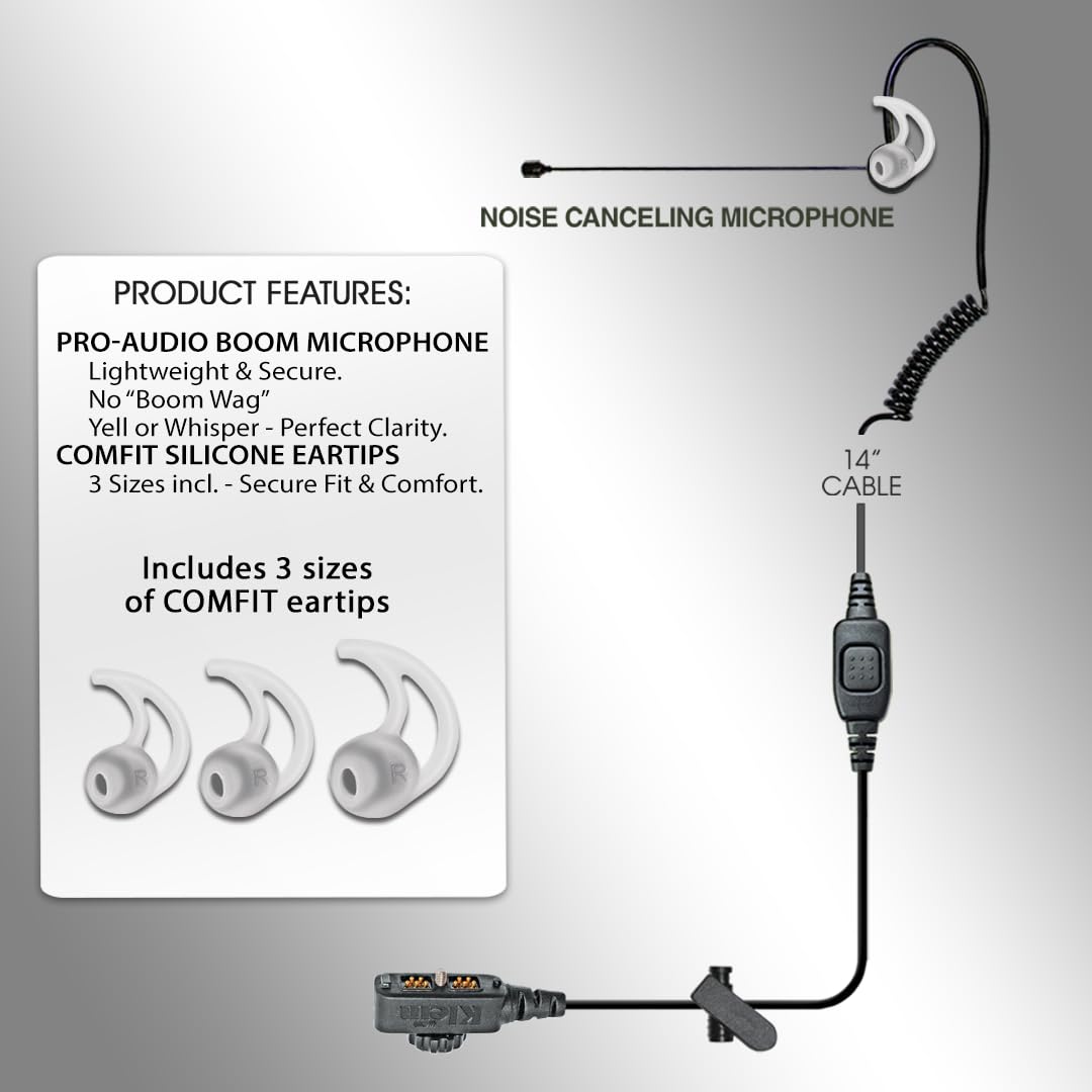 Klein Electronics Comfit® Noise Canceling Boom Microphone for Sonim XP5s XP8 XP5plus XP10 - Built-in Push to Talk Button with Clear Voice Transmission - Ideal for Construction, Security & Outdoor Work
