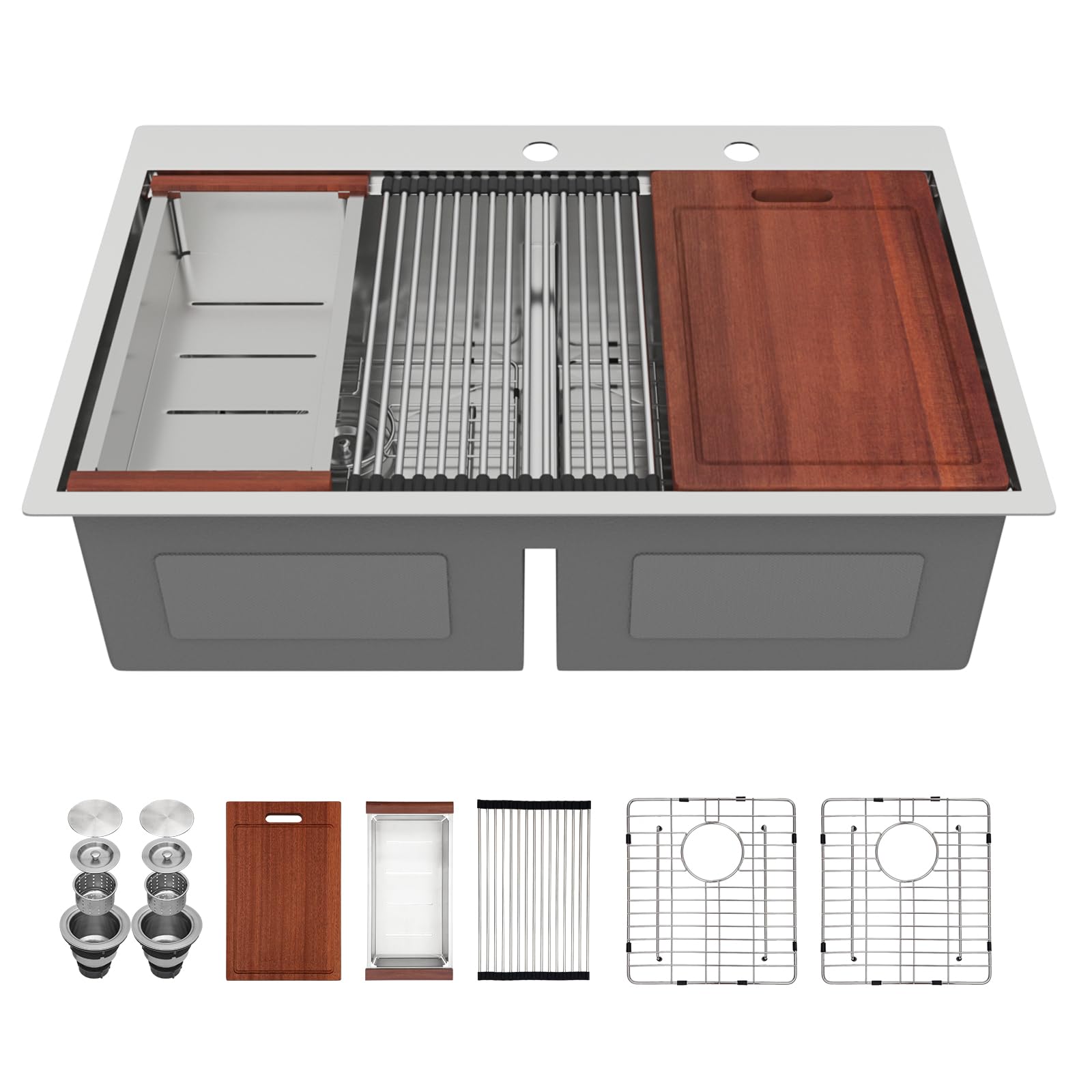 **33 Inch Drop In Kitchen Sink Double Bowl - 16 Gauge Stainless Steel Workstation Sink with Low Divide 50/50 Basin - Perfect for Meal Prep, Dishwashing & Small Kitchen Spaces**