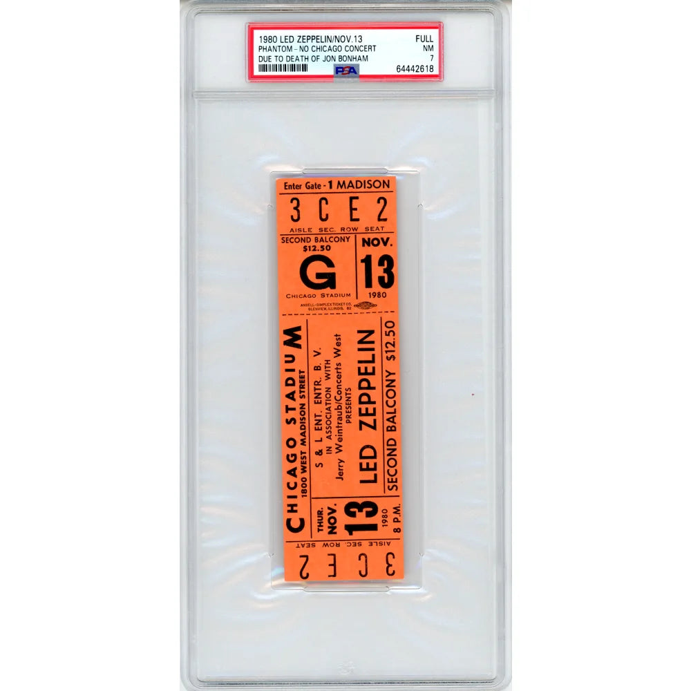 Original Led Zeppelin Concert Ticket 11/13/1980 Chicago Stadium - PSA 7 Graded with COA - John Bonham Last Show Collectible - Perfect for Music Memorabilia Display & Rock History Enthusiasts