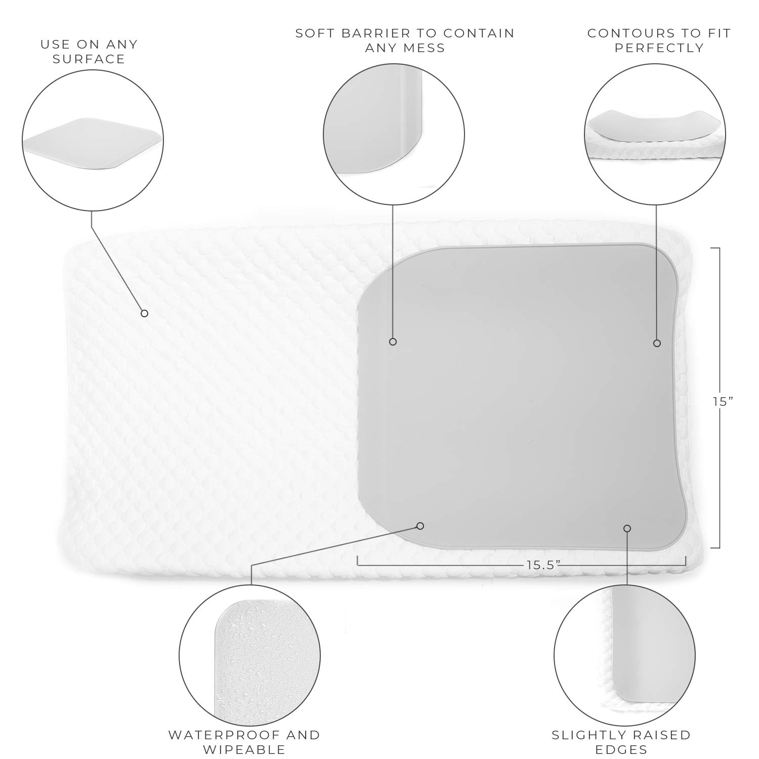 WIPEAROO Waterproof Silicone Changing Pad Liner - 100% Toxin-Free, Easy to Clean Baby Changing Mat Cover for Diaper Station | Fits Any Changing Table | Nursery, Daycare & Travel Essential