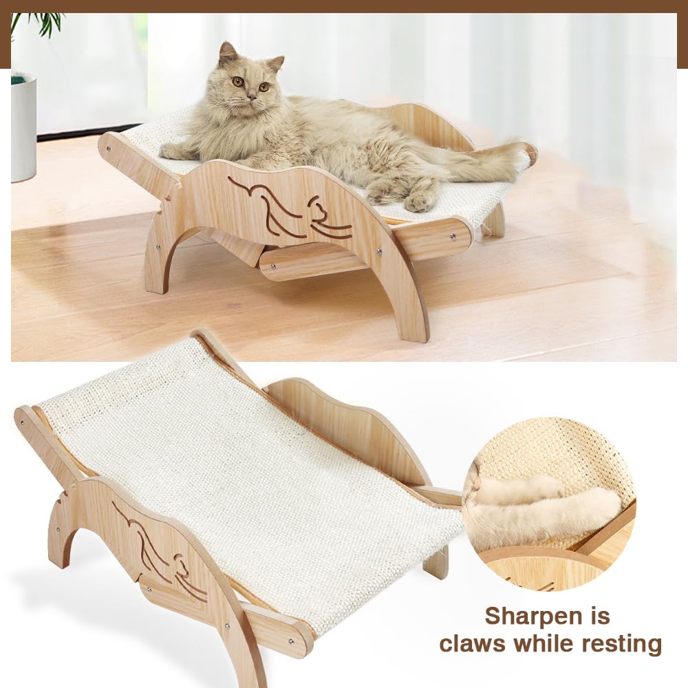 Adjustable Elevated Cat Hammock Bed - Breathable Outdoor & Indoor Pet Lounger with Sisal Scratching Post - Perfect for Summer, Beach, or Home Relaxation - Cooling Raised Cat Couch for Comfortable Napping & Play