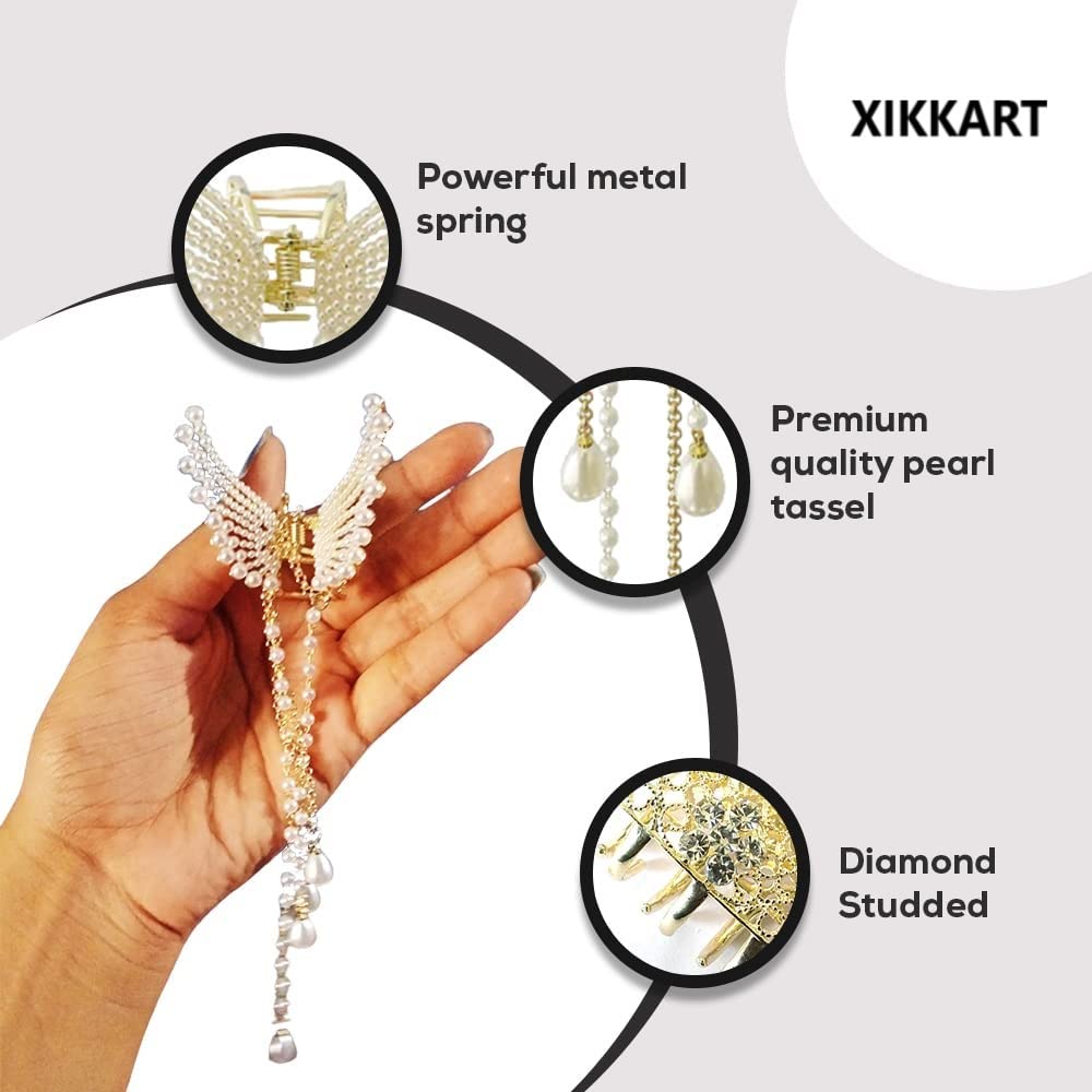 XIKKART Women's Hair Clips Set - Elegant Metal Claw Clip & Butterfly Hair Claw for Girls, Bridal Hair Accessories (Pack of 1) | Perfect for Weddings, Parties & Everyday Styling