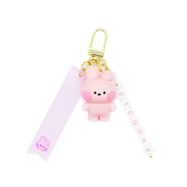 BT21 Cooky Mini Figure Keychain - Customizable Cute Korean Character Keyring for Bags, Backpacks & Gifts | K-Pop Merchandise & BTS Accessories