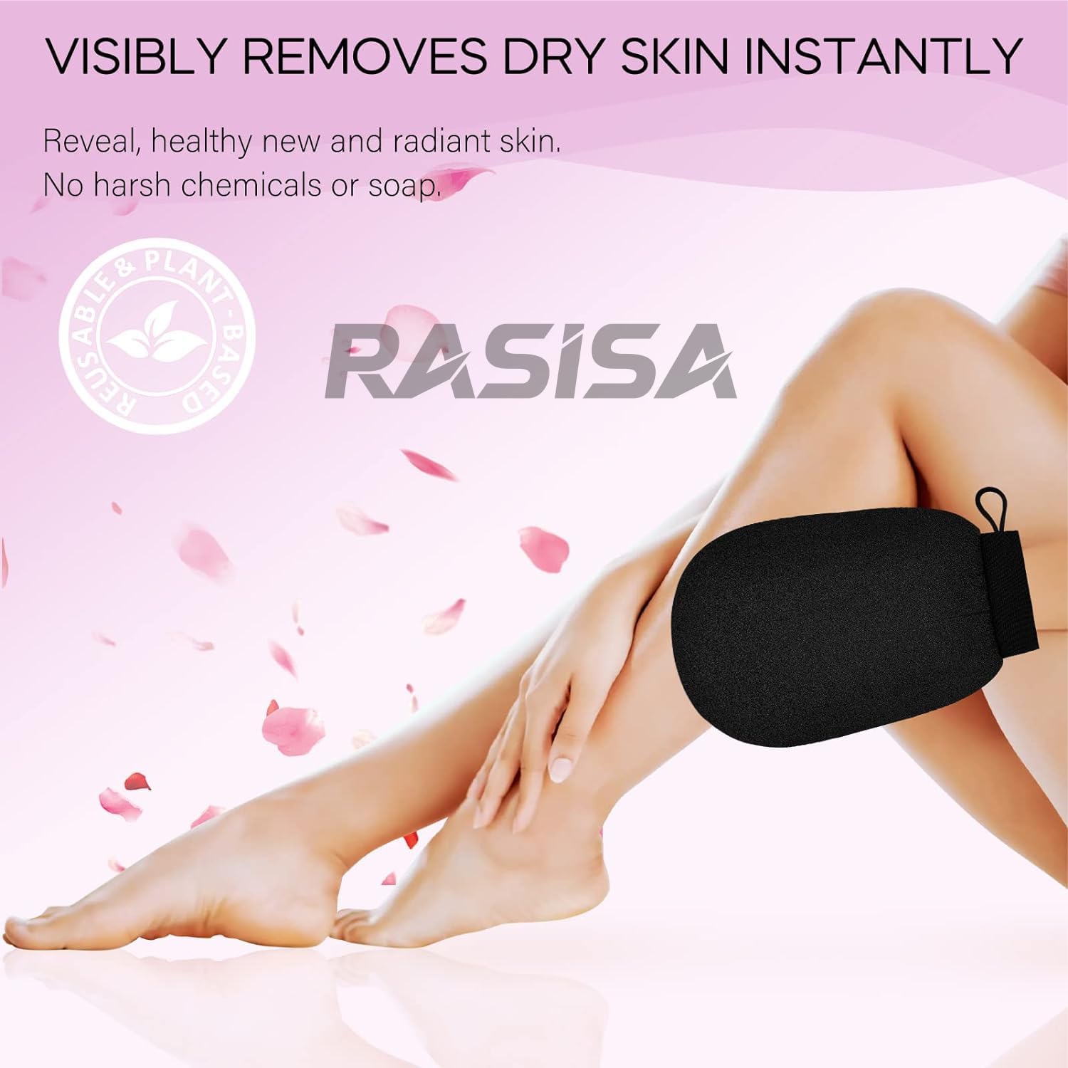 Rasisa Body Exfoliating Glove - Pure Viscose Fiber Double-Layered Exfoliator for Dead Skin & Tan Removal, Face & Body Scrubber (Black) - Perfect for Spa, Shower & At-Home Skincare Routine